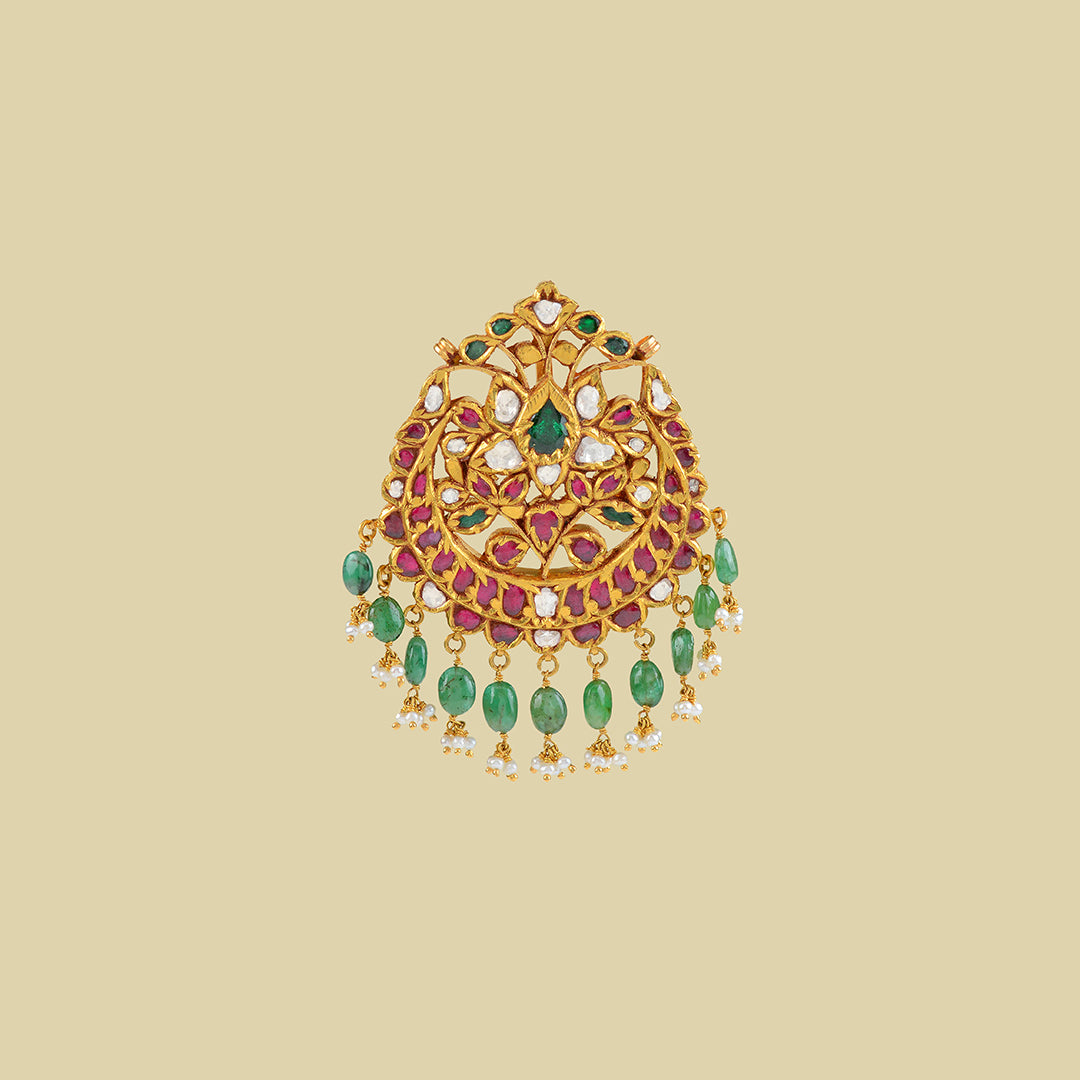 22k Gold Kundan Ruby Emerald Pendant