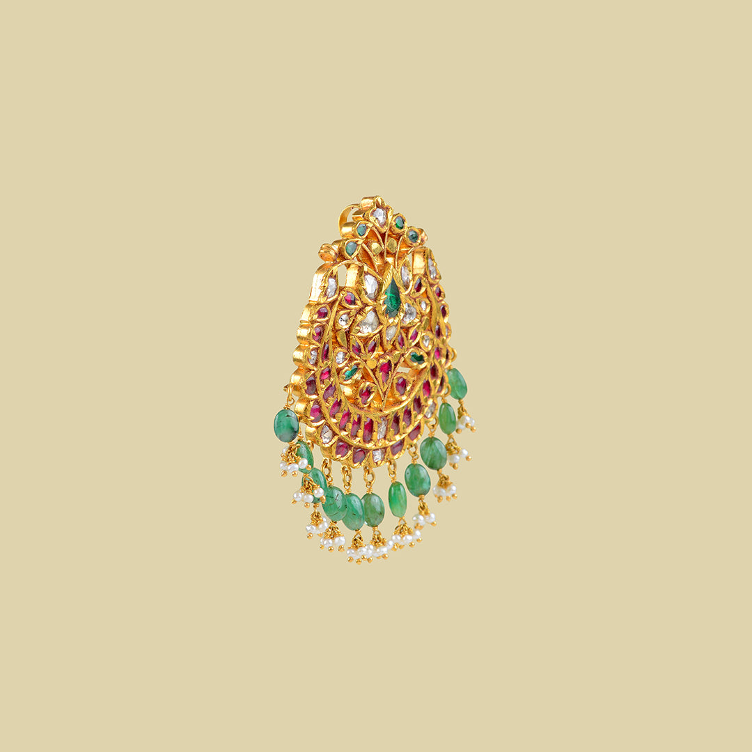 22k Gold Kundan Ruby Emerald Pendant