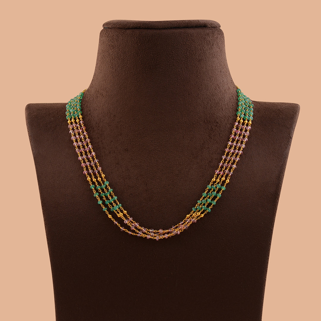 Multiline Emerald And Pearl Chain