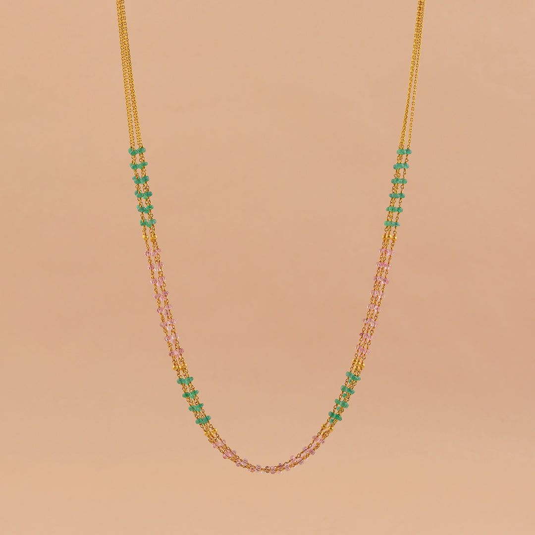 Multiline Emerald And Pearl Chain