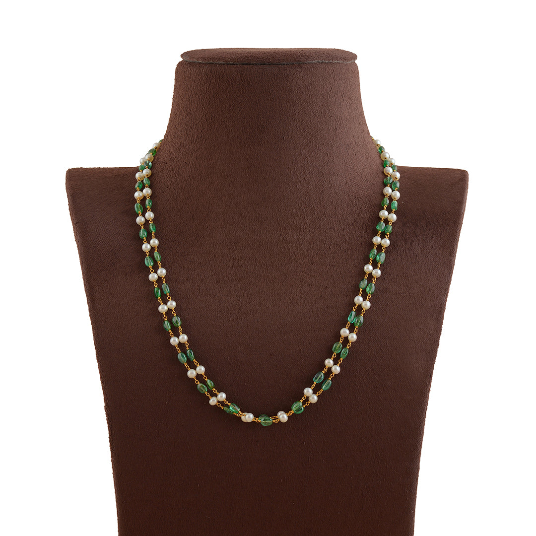 Multiline Pearl With Emerald Beads