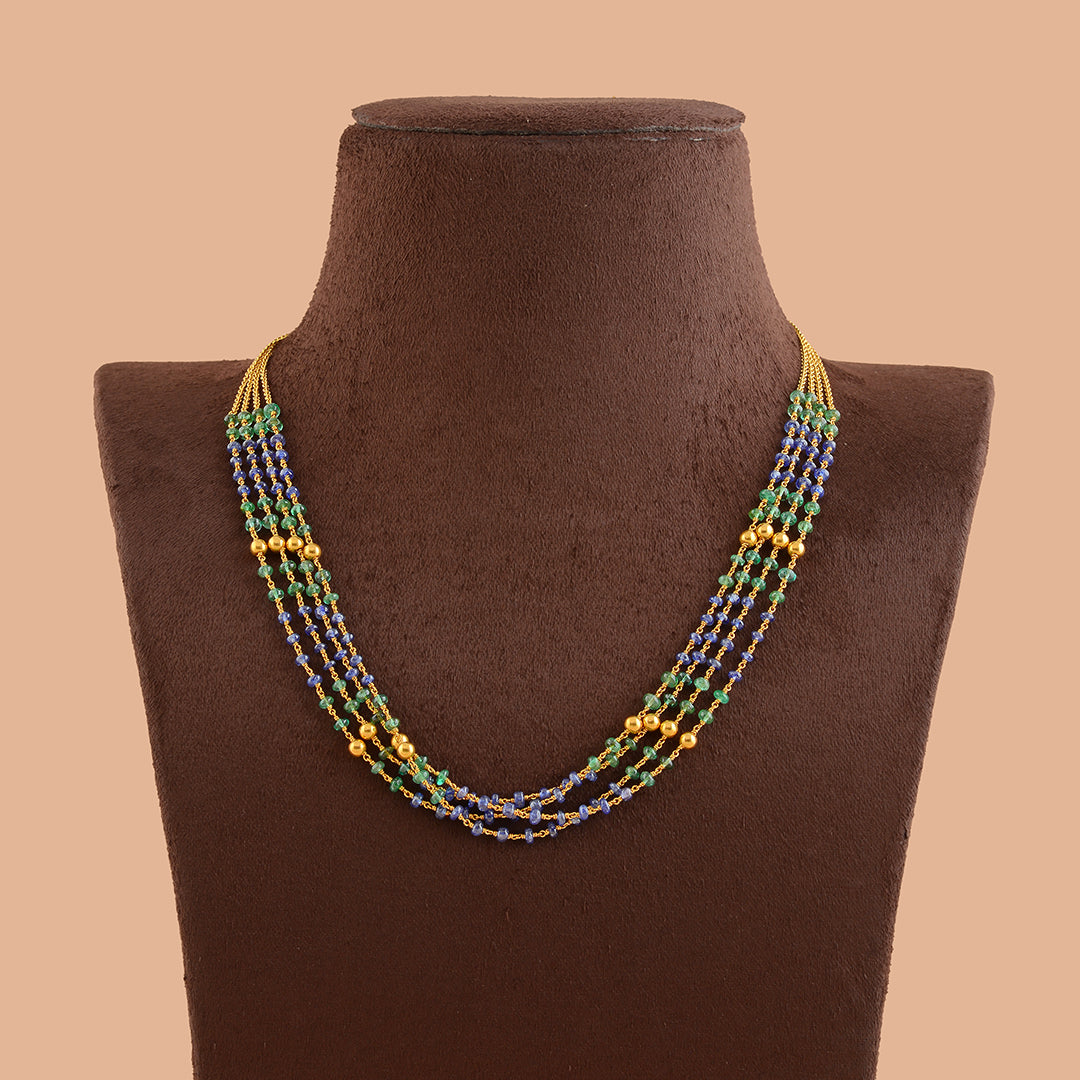 Emerald and Tanzanite Gold Necklace