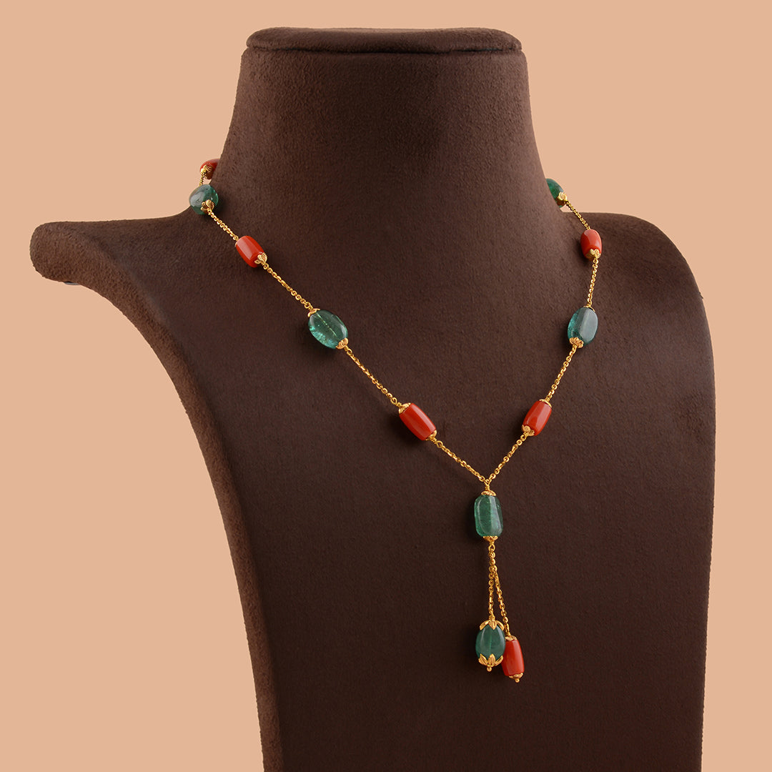 Exotic Coral and Emerald Gold Chain