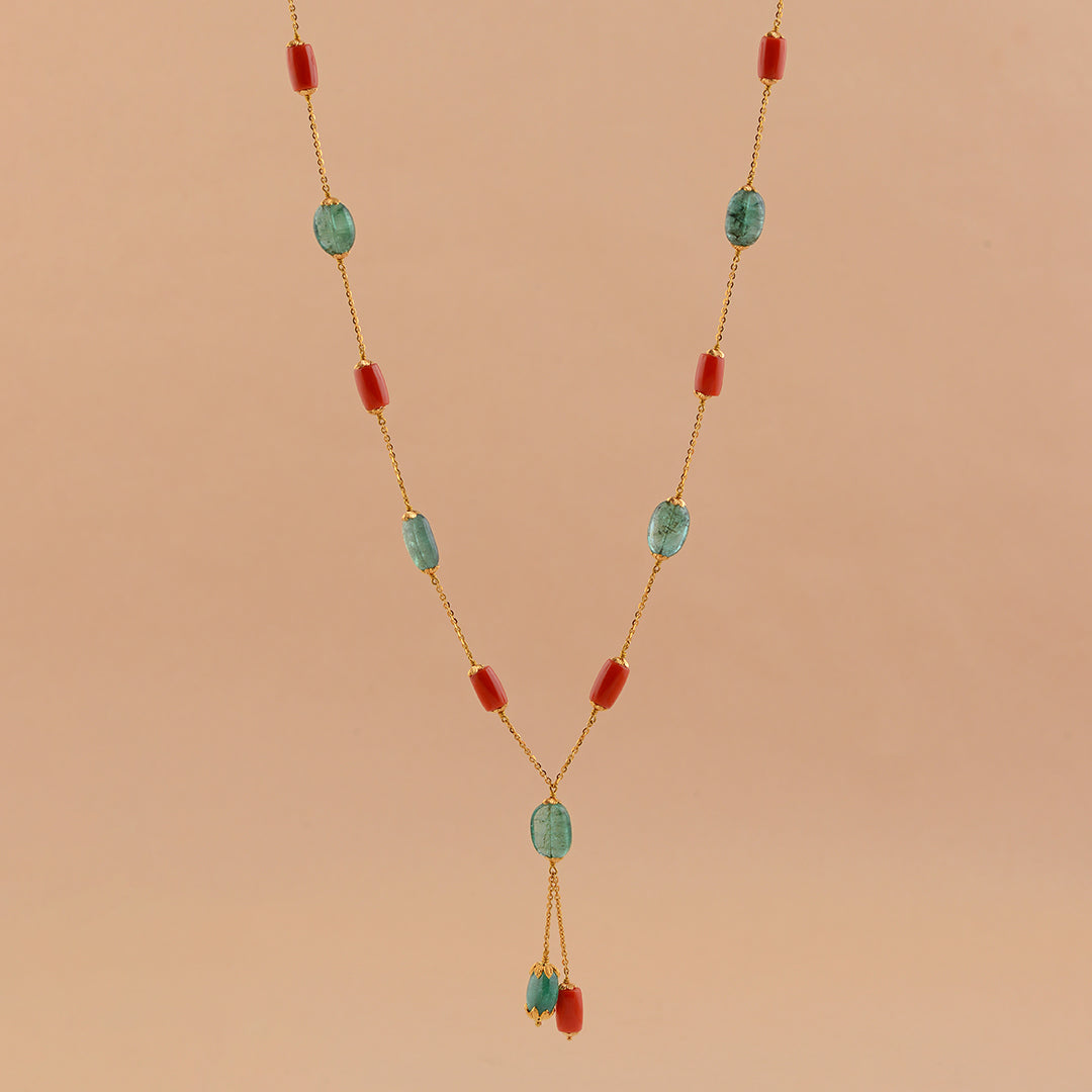 Exotic Coral and Emerald Gold Chain