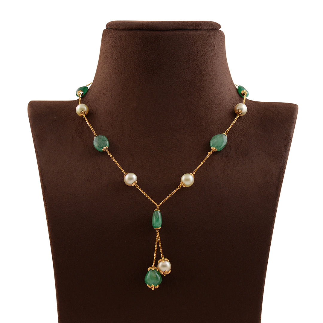 Pearl and Emerald Necklace With Nakshi Balls