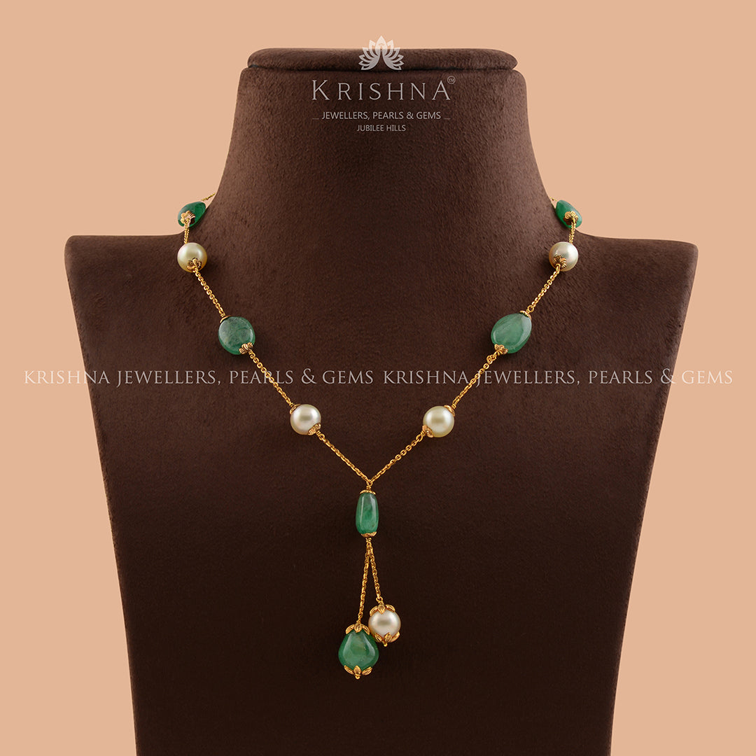 Pearl and Emerald Necklace With Nakshi Balls