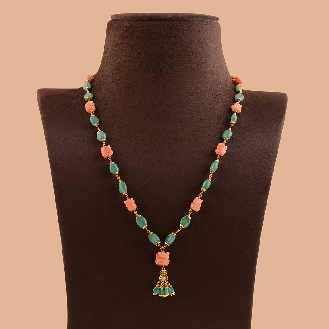Emerald and Coral Gold Necklace