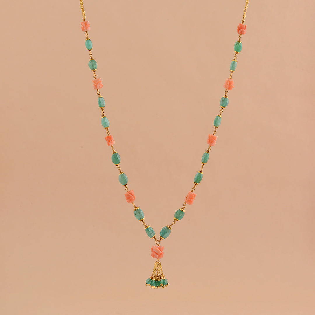 Emerald and Coral Gold Necklace
