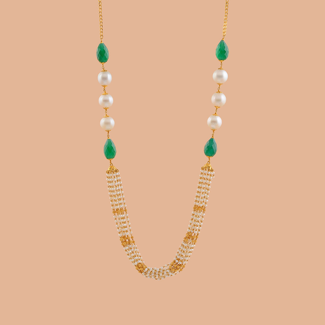 Artistic Gold Pearl Necklace With Beads