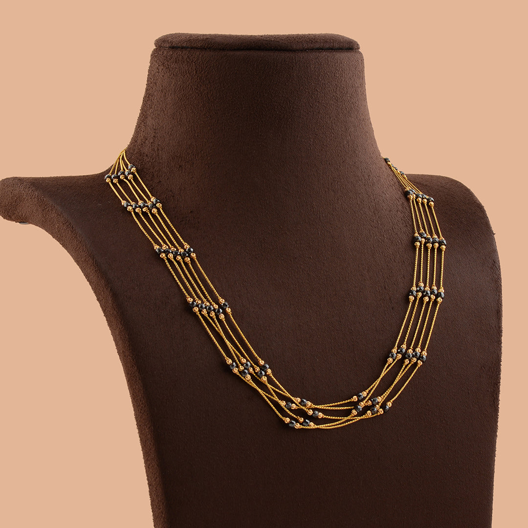 Multiline Crystal Beads Necklace gold Chain - Krishna Jewellers Pearls and Gems