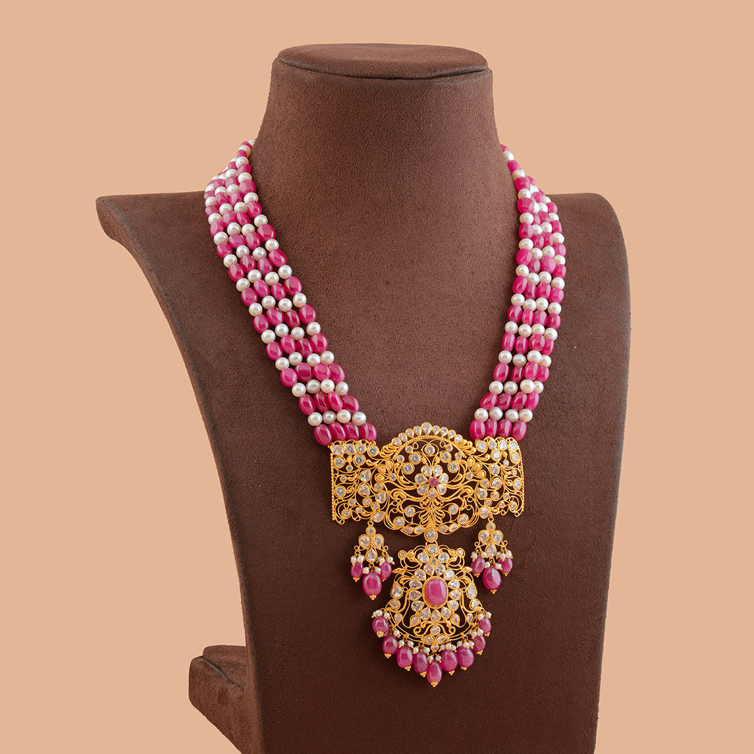 Royal Gold Pearl and Beads Long Necklace With Gold Pendant