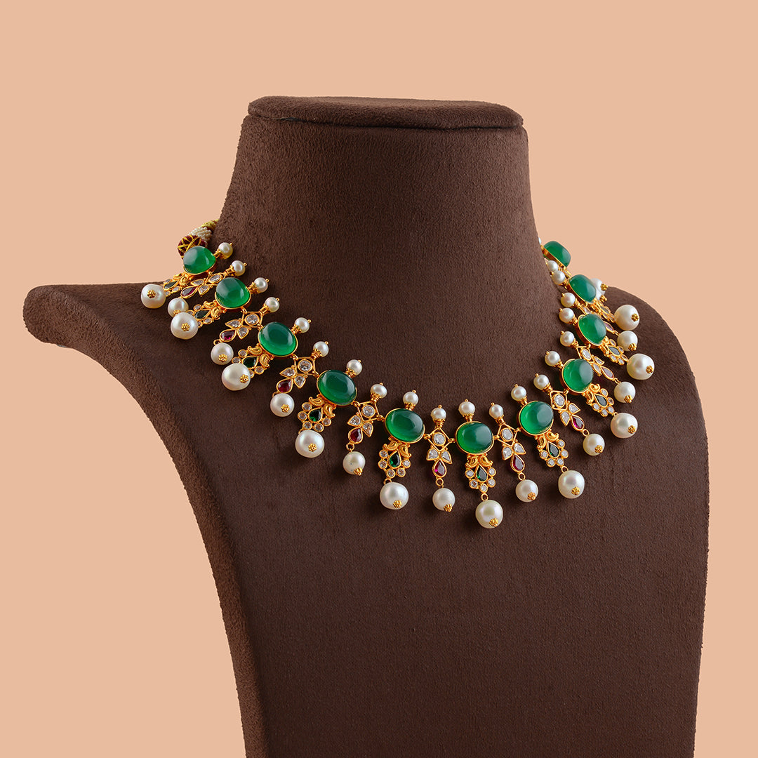 Multistone Gold Pearl Necklace