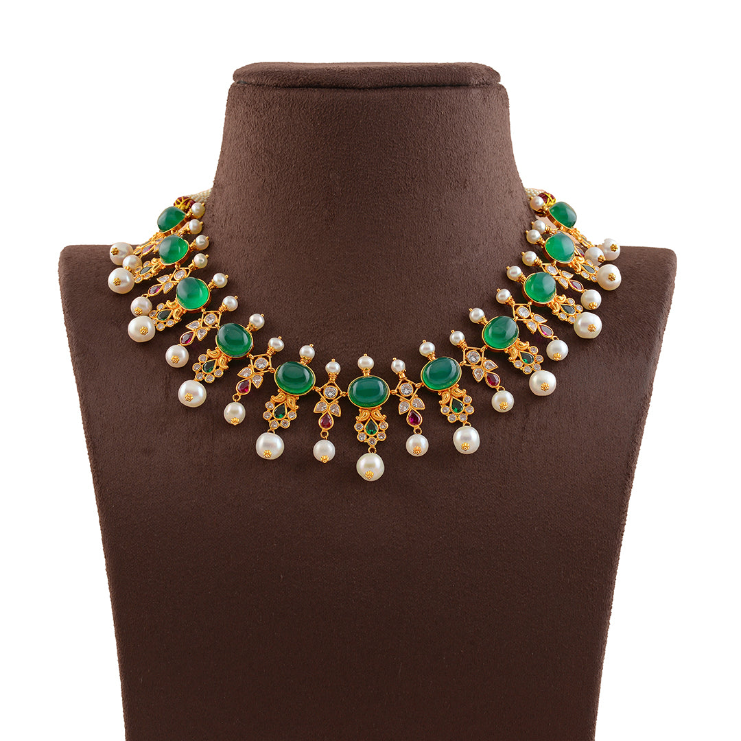 Multistone Gold Pearl Necklace
