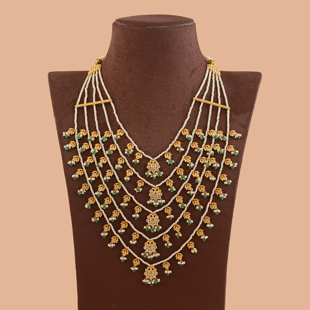 Paanch Lada Gold Pearl Necklace Haram