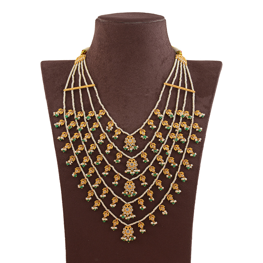 Paanch Lada Gold Pearl Necklace Haram