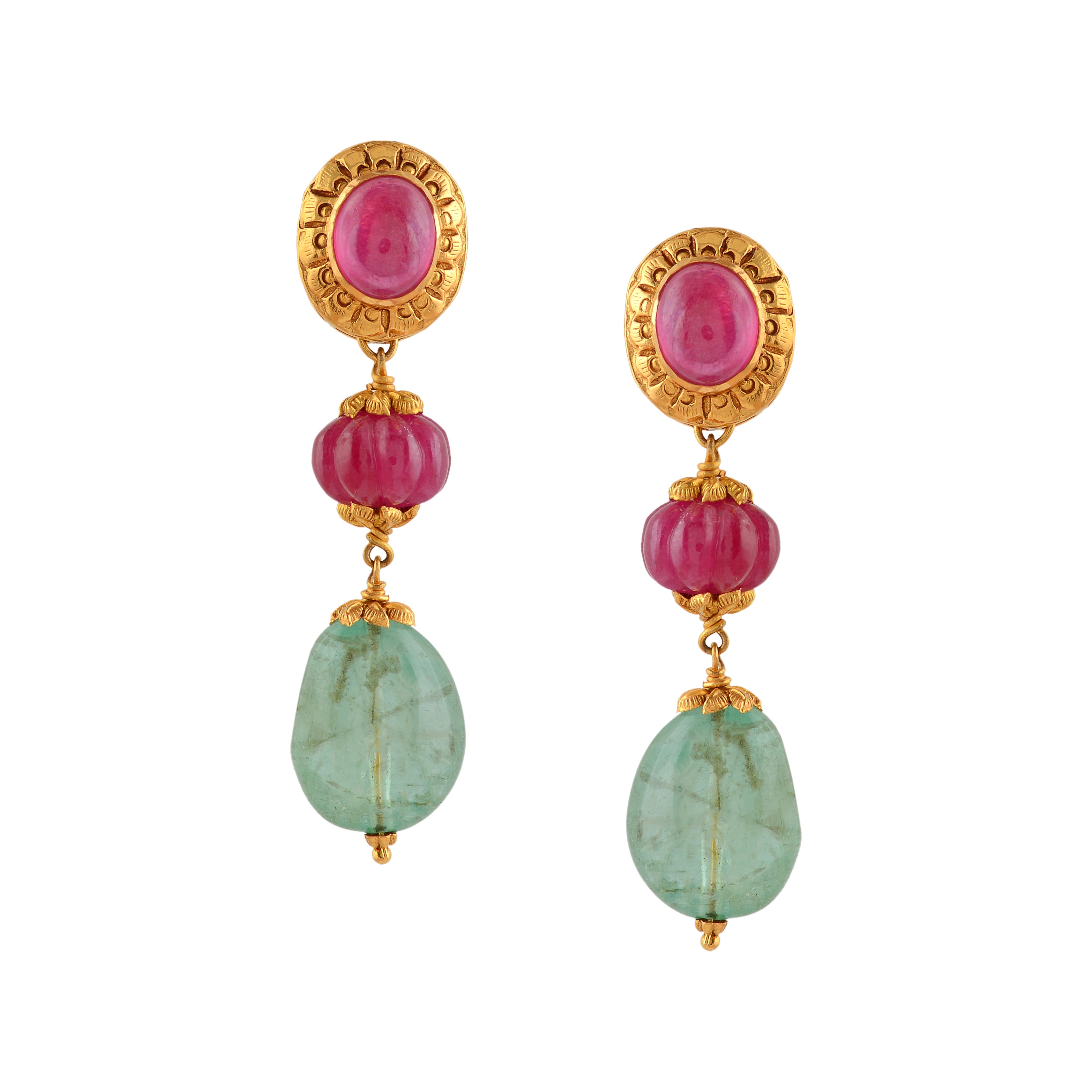 Ruby and  Emerald Gold Pearl Tops