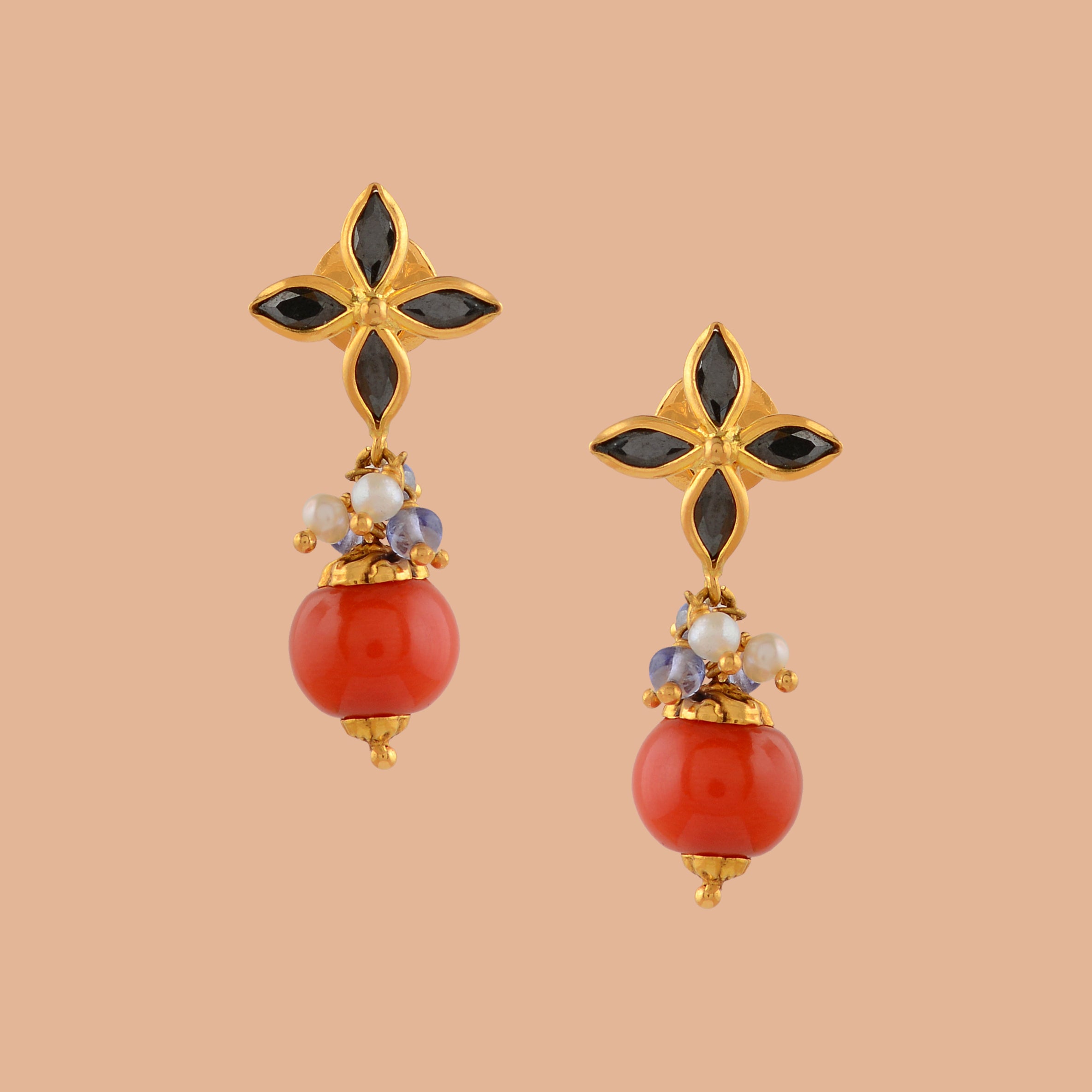 Gold Plated Coral Earrings - South India Jewels | Coral earrings, Gold  jewellery design necklaces, Pure gold jewellery