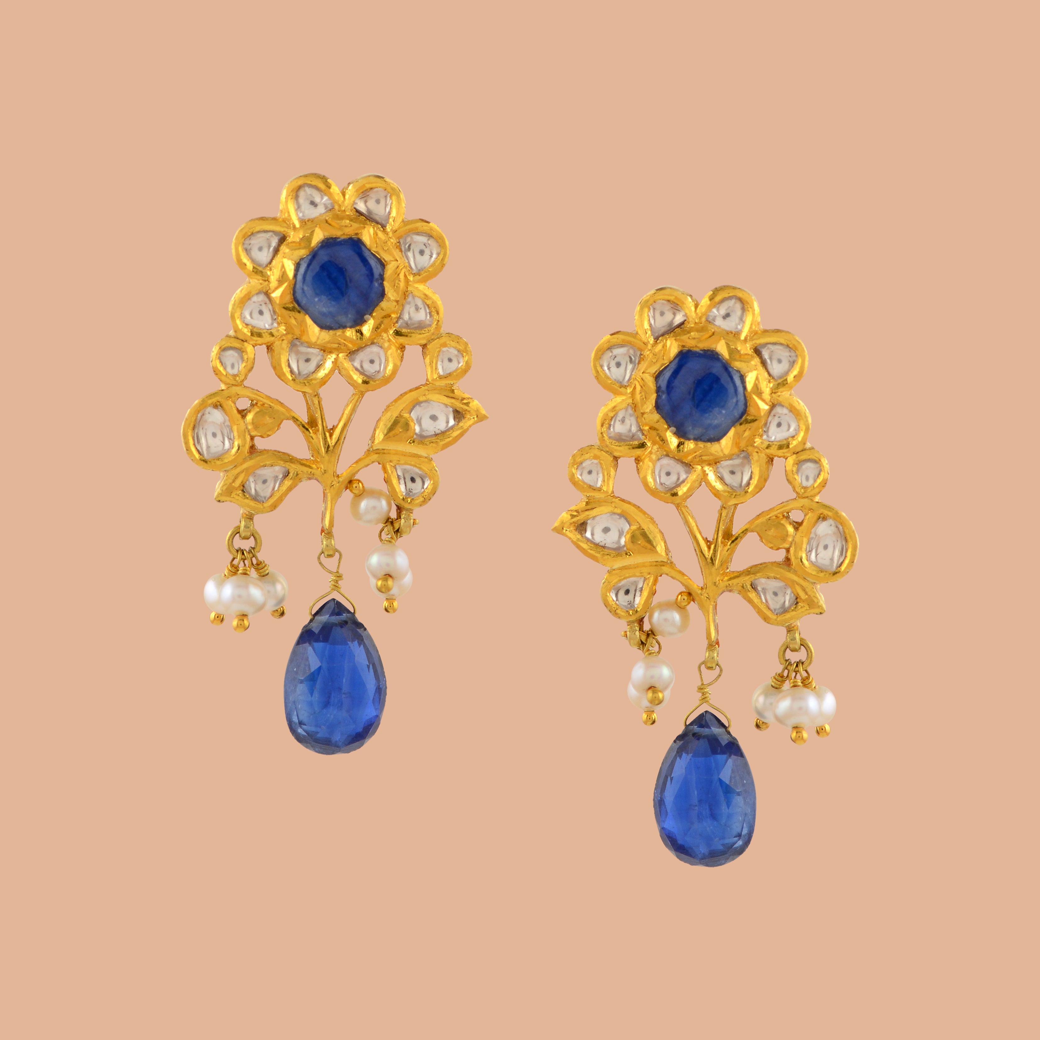 Royal Blue Gold Pearl Earrings