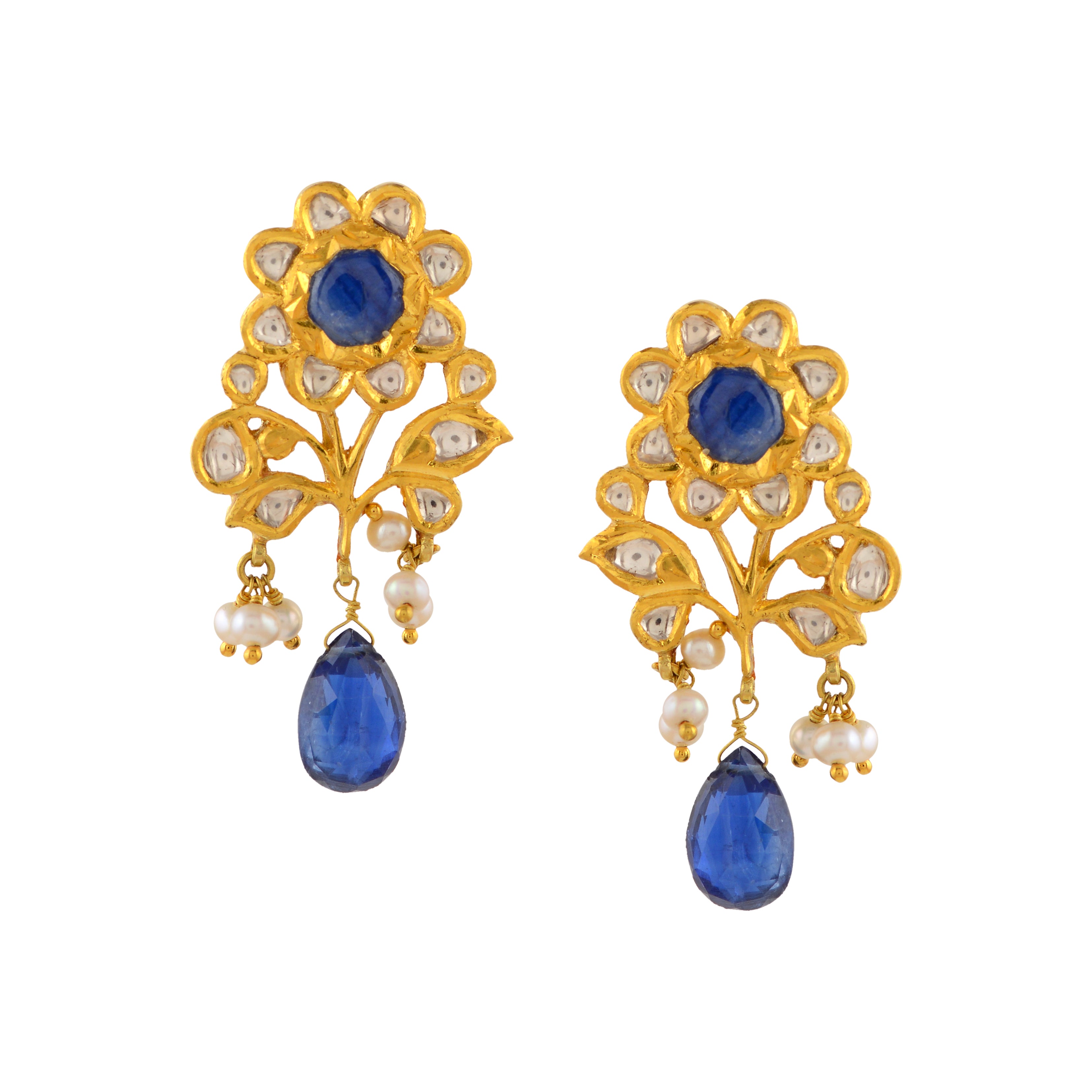 Royal Blue Gold Pearl Earrings
