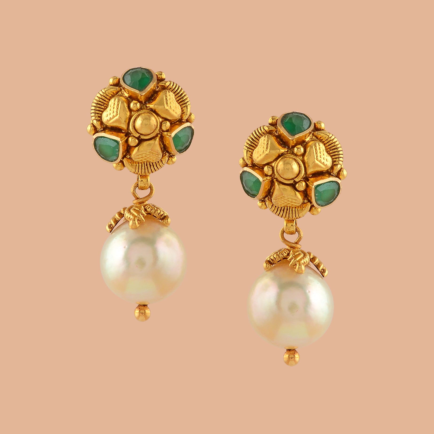 Buy Pearling Gold Pearl Earrings 22 KT yellow gold (2.46 gm). | Online By  Giriraj Jewellers