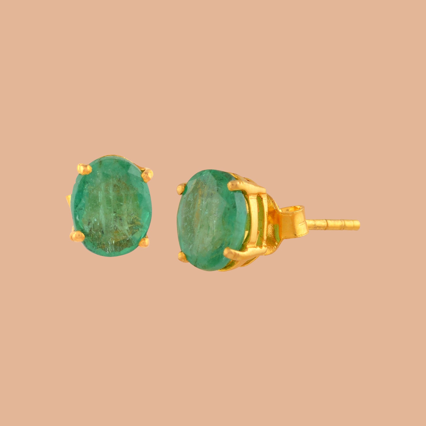 Green Studs Earrings in 22K Gold