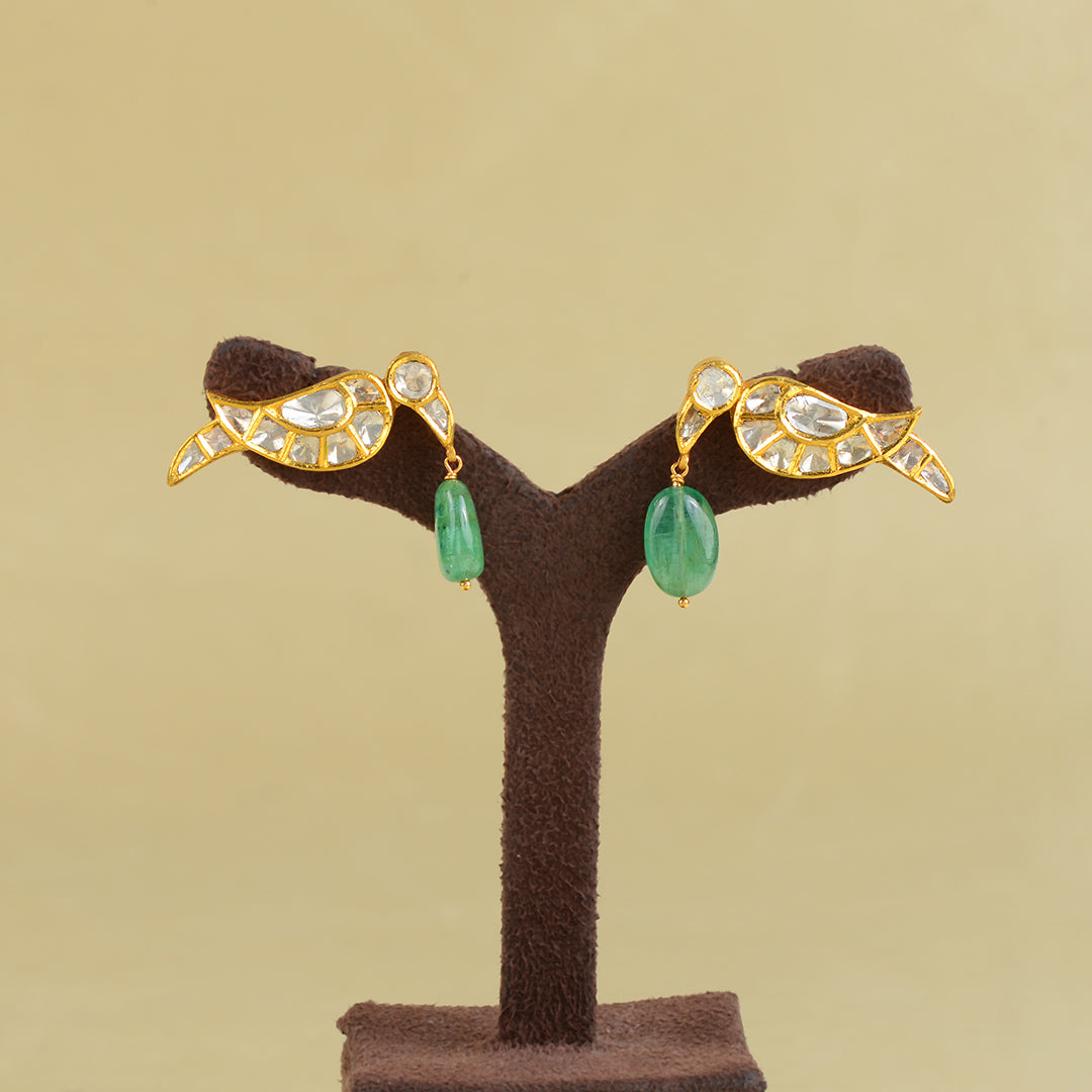 22k Gold Polki Peacocok Emerald Earrings