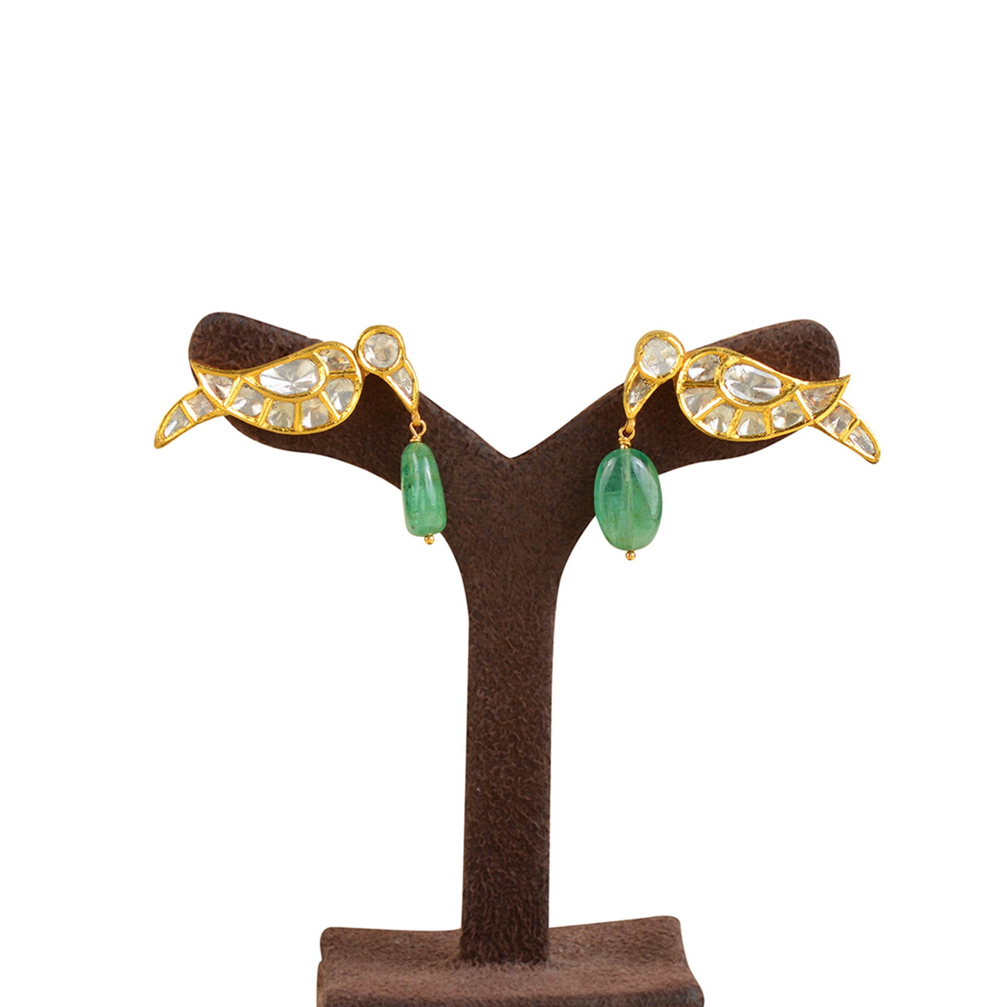 22k Gold Polki Peacocok Emerald Earrings