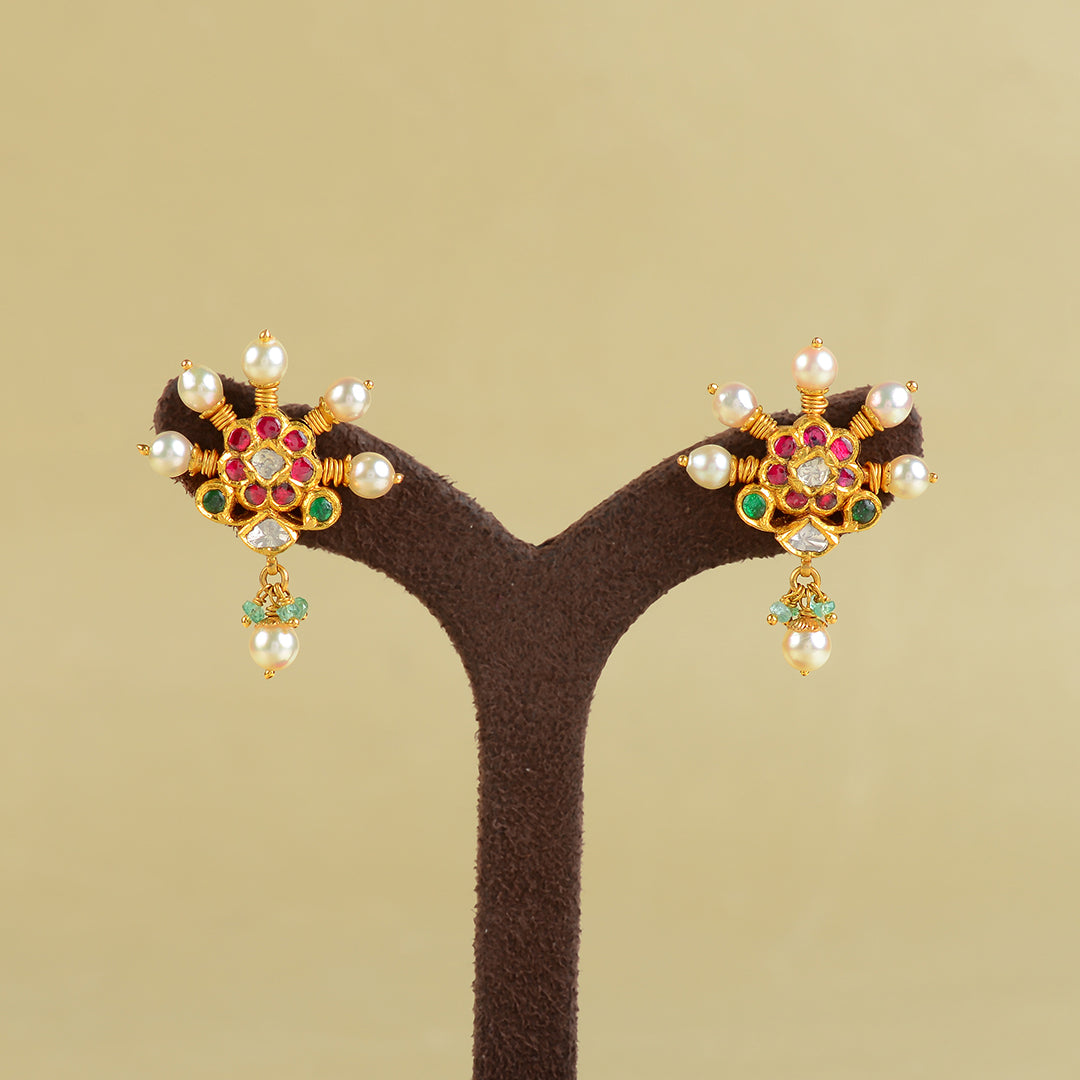 Gold Polki Hanging Earrings