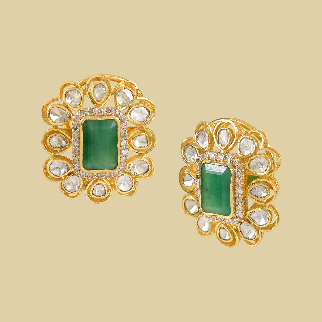 Polki Studed Earrings Crafted with Emerald