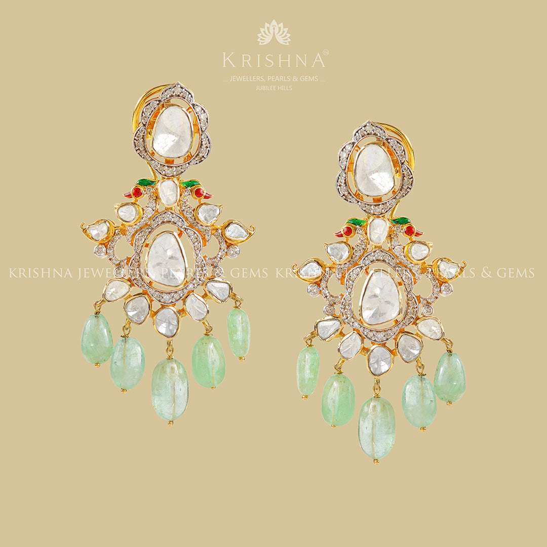 Emerald Polki Hanging Earrings