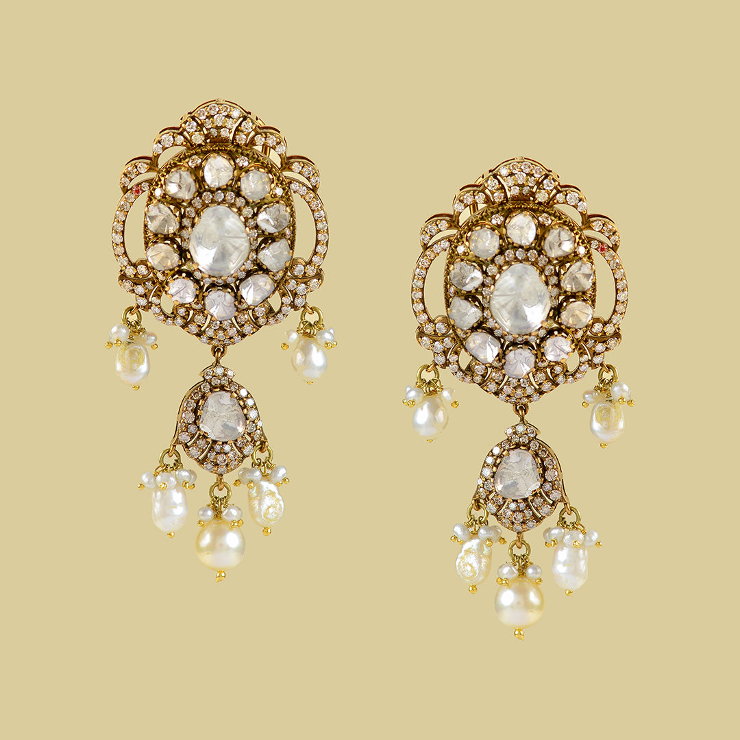 Victorian Gold Polki Hanging Earrings