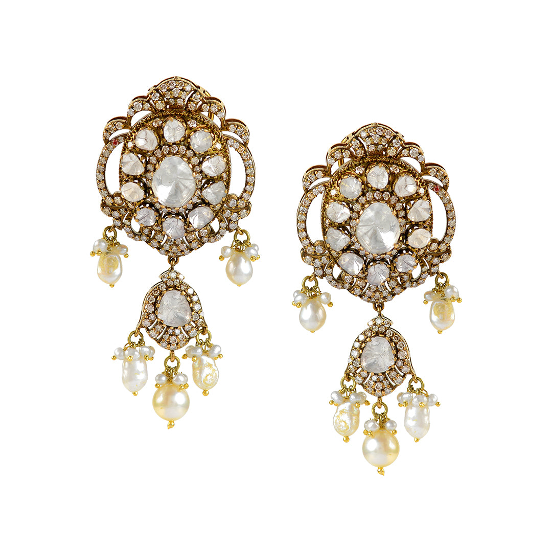Victorian Gold Polki Hanging Earrings