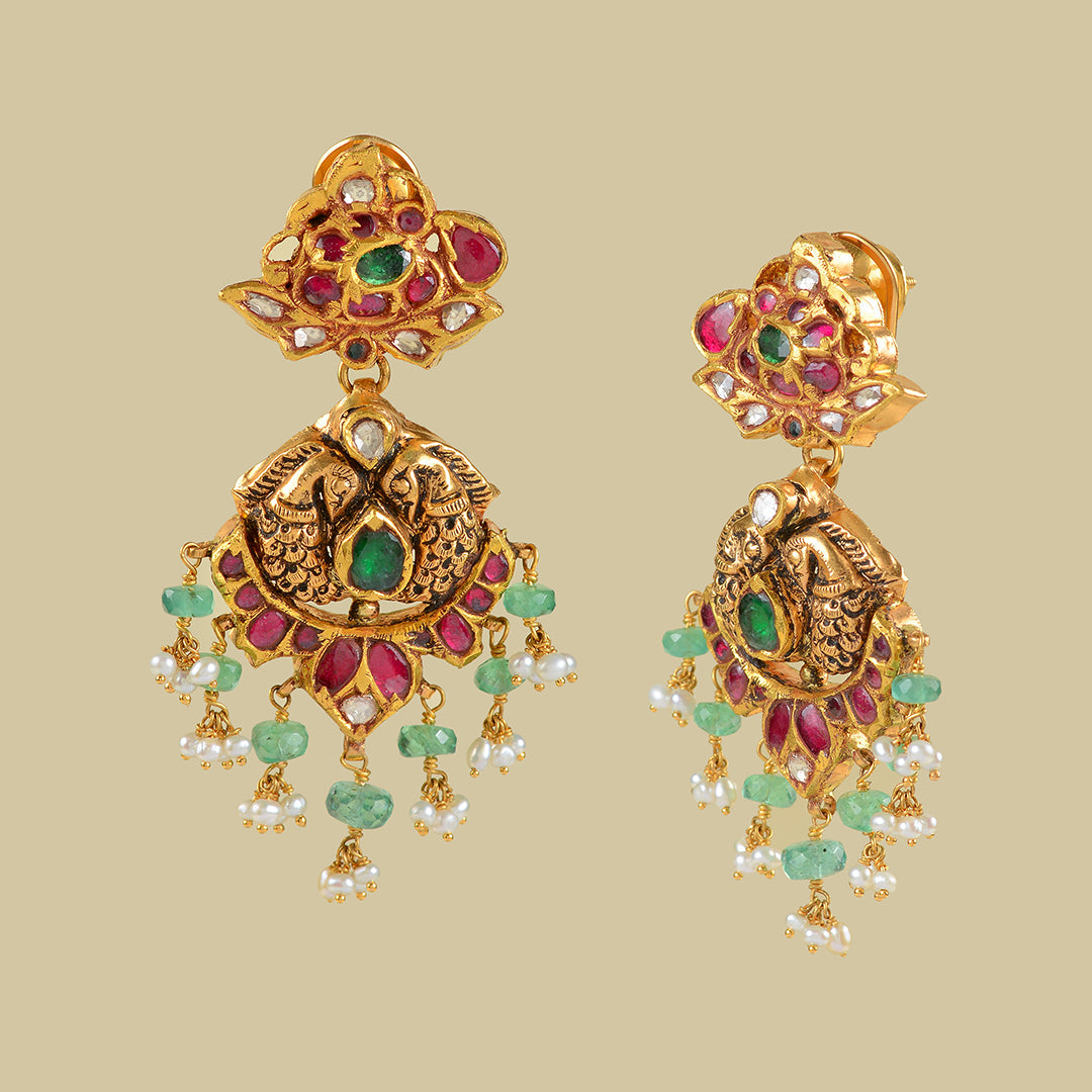 22k Gold Emerald Ruby Chandbali Earrings