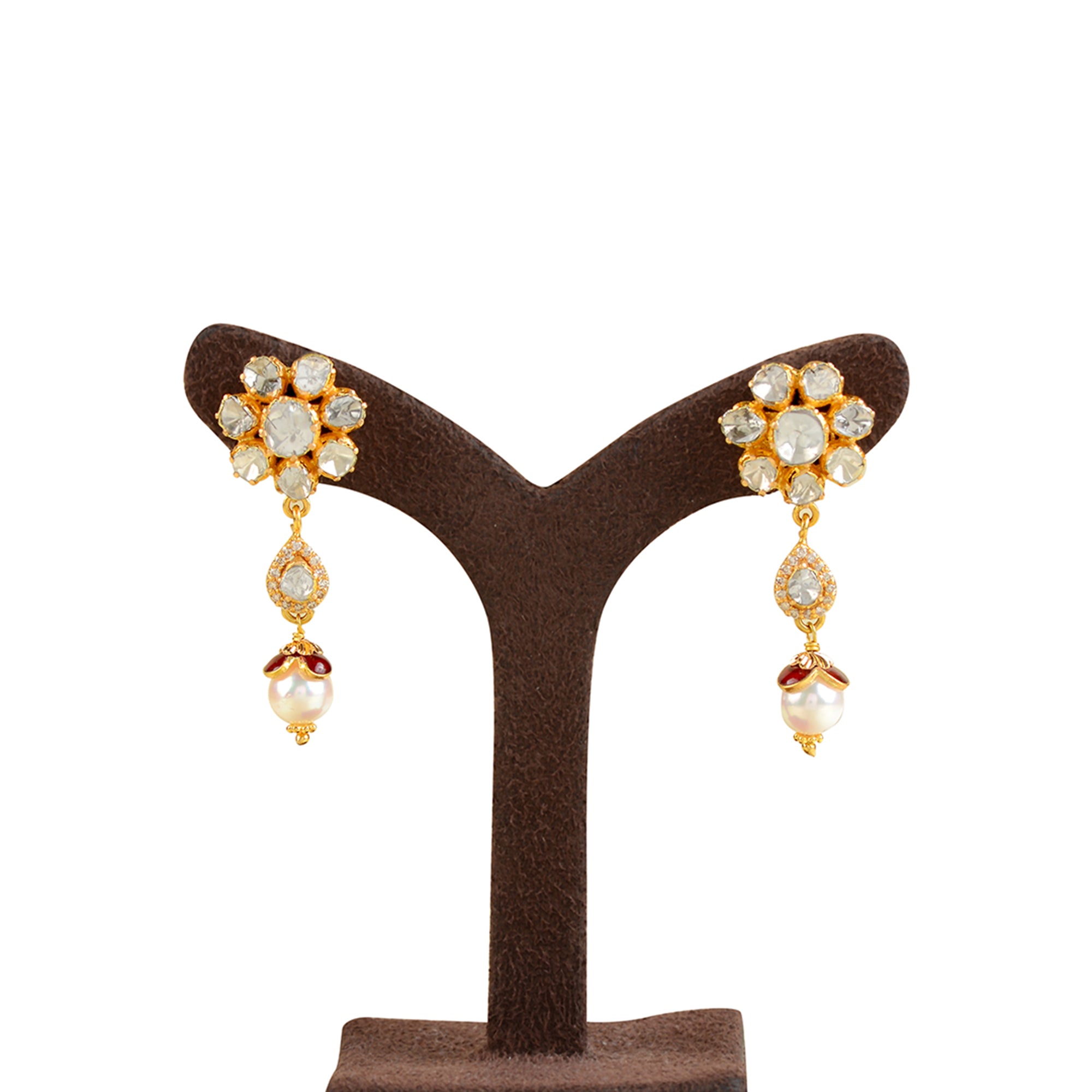 22k Gold Studed Pearl Hanging Earrings