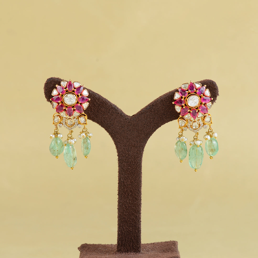Gold Ruby Polki Earrings