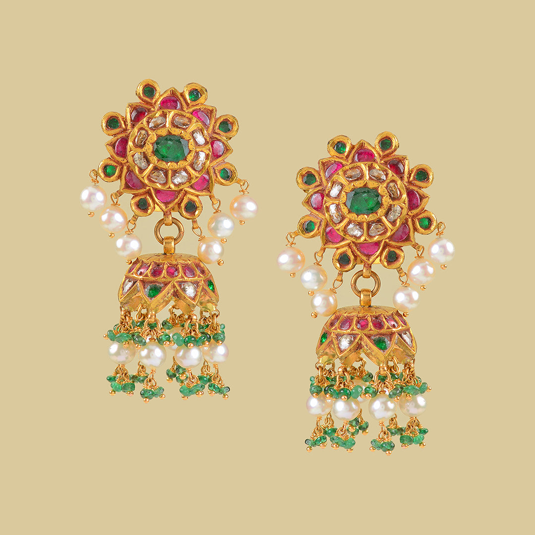 DJHR24 polki gold plated jhoomar in ruby hot , indian jewellery