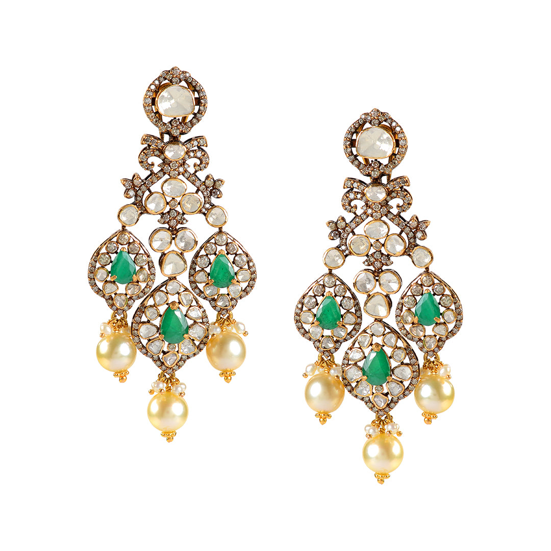 22k Gold Polki Emerald Hanging Earrings