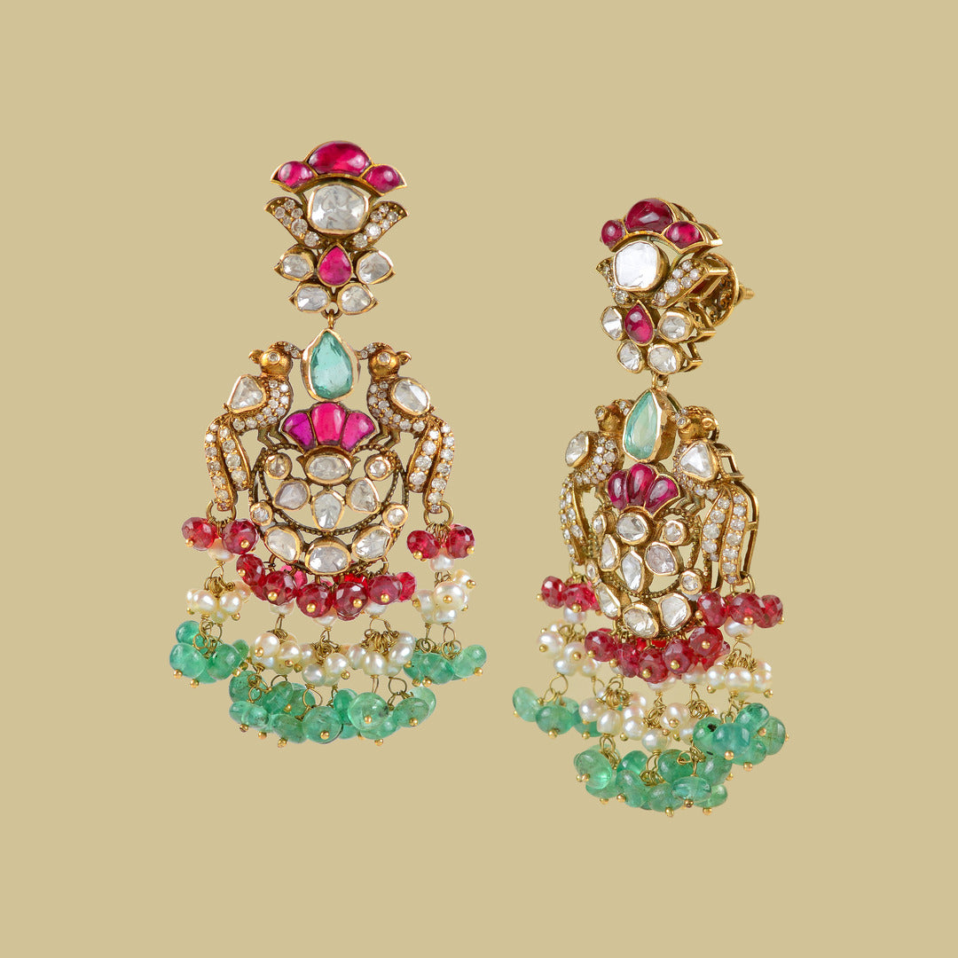18k Gold Ruby Polki Emerald Earrings