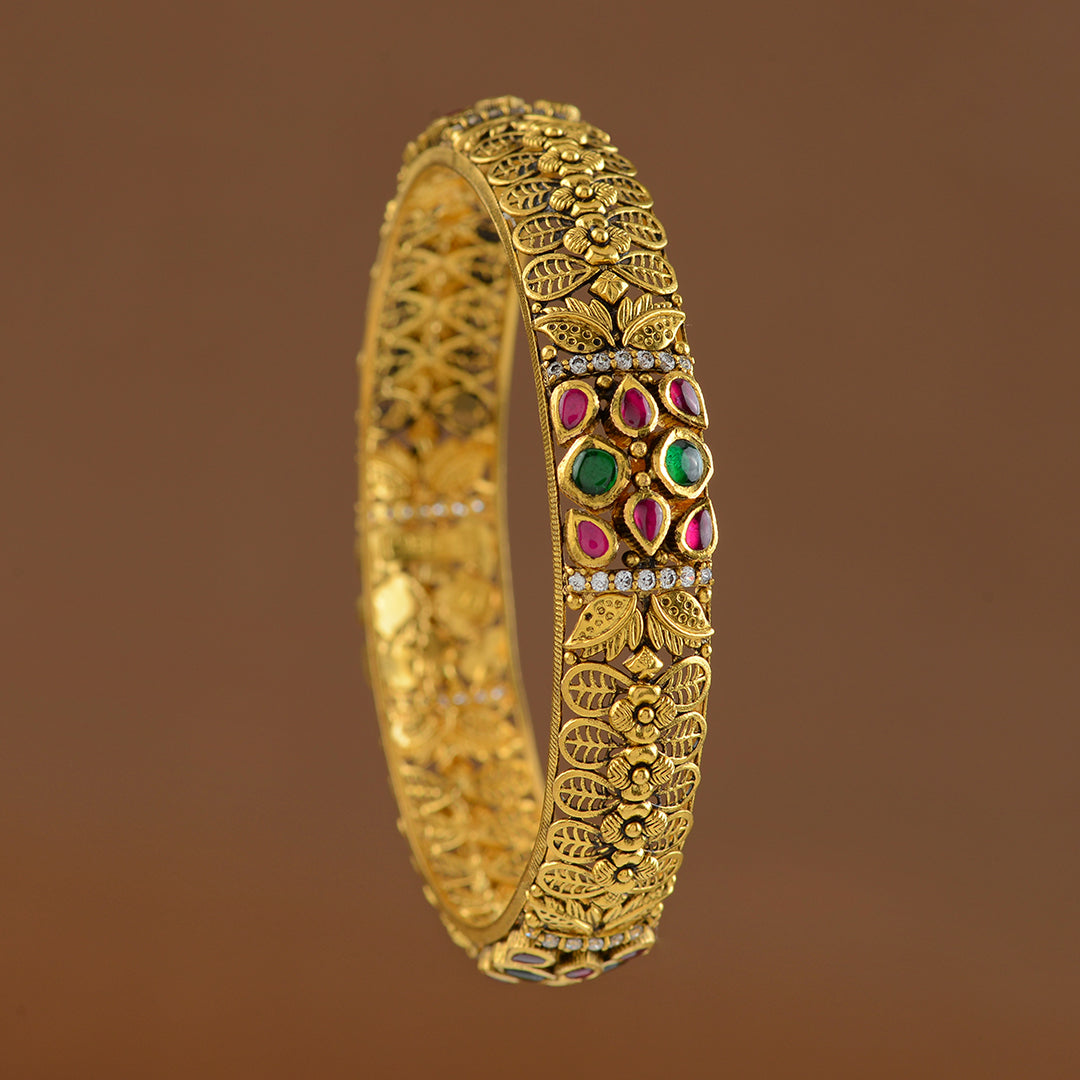 Floral Gold Bangles in Antique Finish