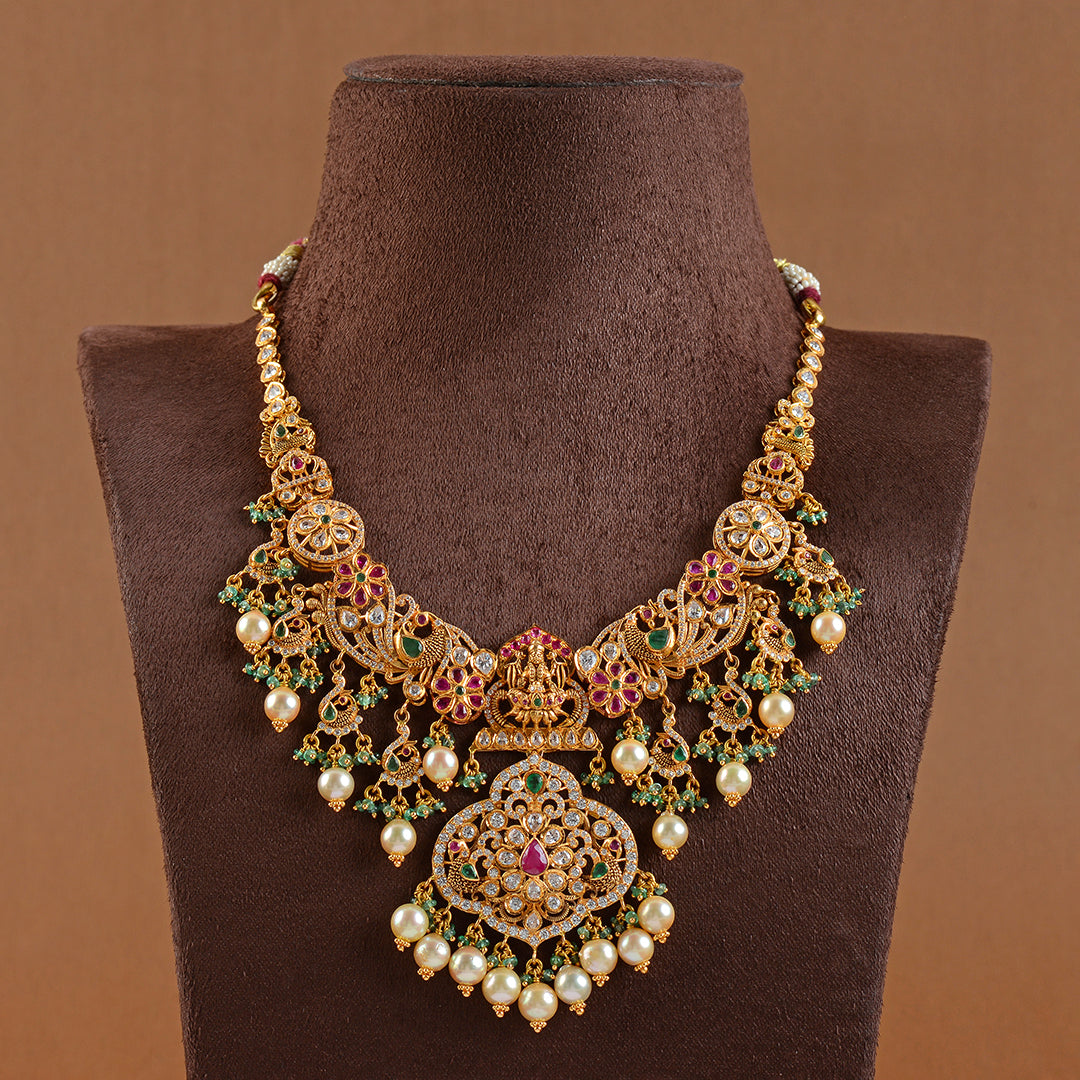 Godess Lakshmi Gold Choker With Culture Pearls