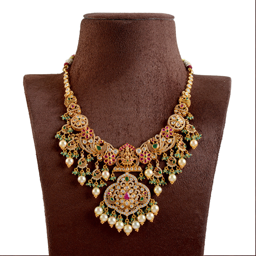 Godess Lakshmi Gold Choker With Culture Pearls