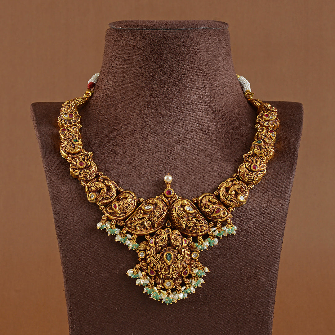 Antique Gold Necklace in Nakshi Work