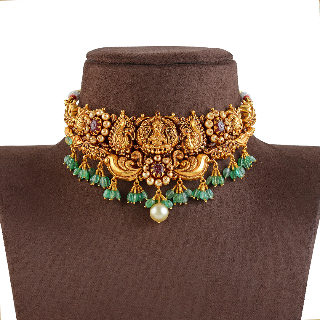 22K Gold Choker Necklace in Nakshi WorK