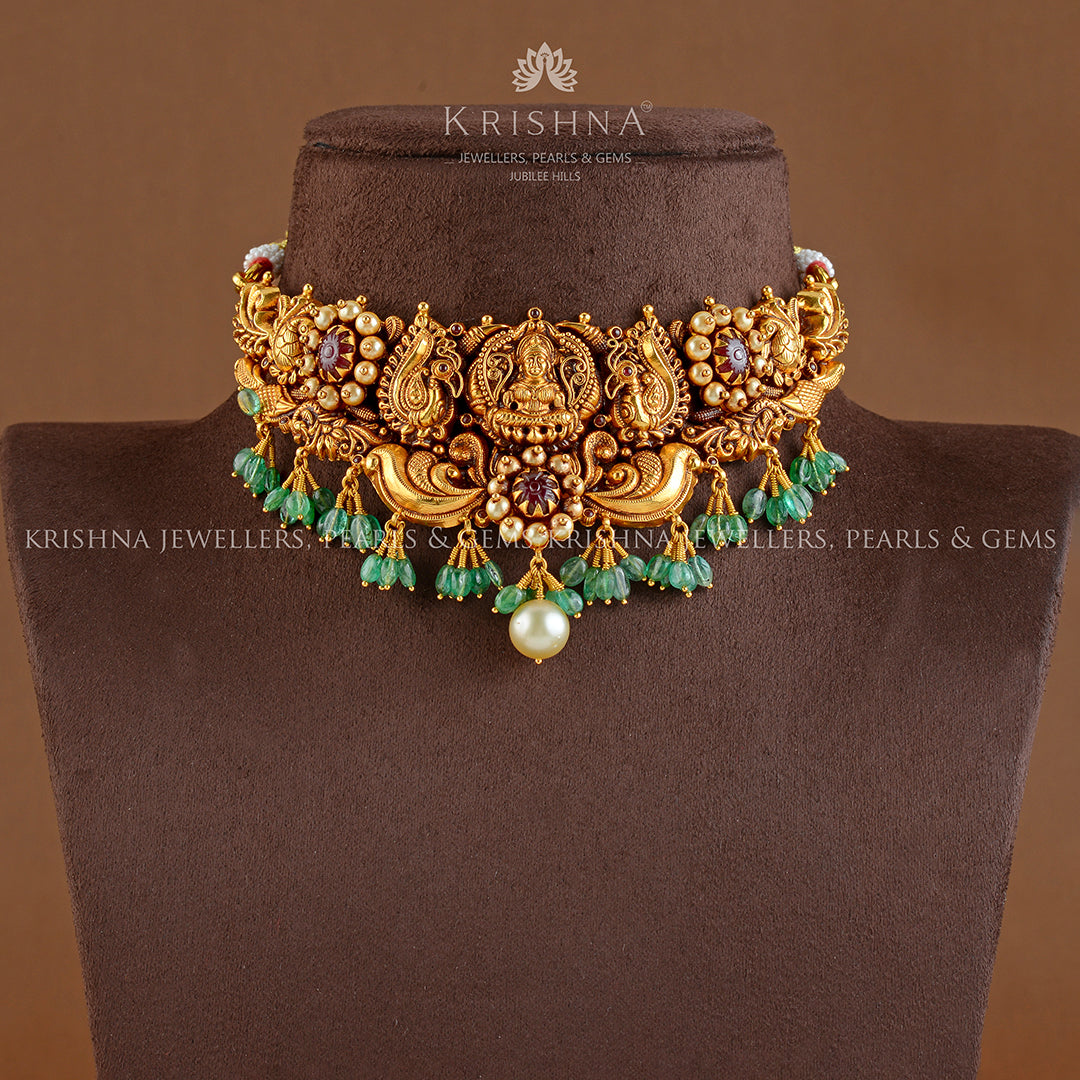 22K Gold Choker Necklace in Nakshi WorK