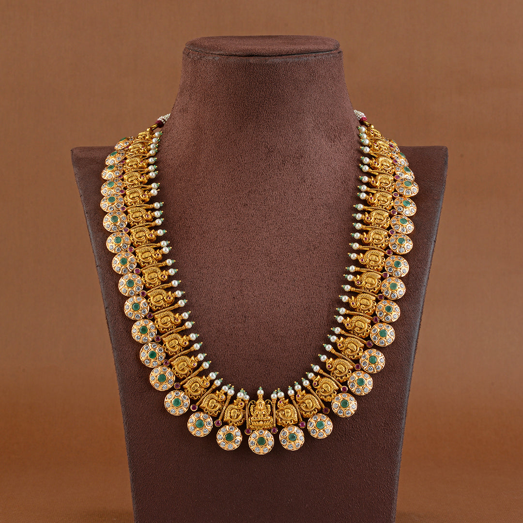 Traditional Lakshmi Bottu Mala Necklace in Gold