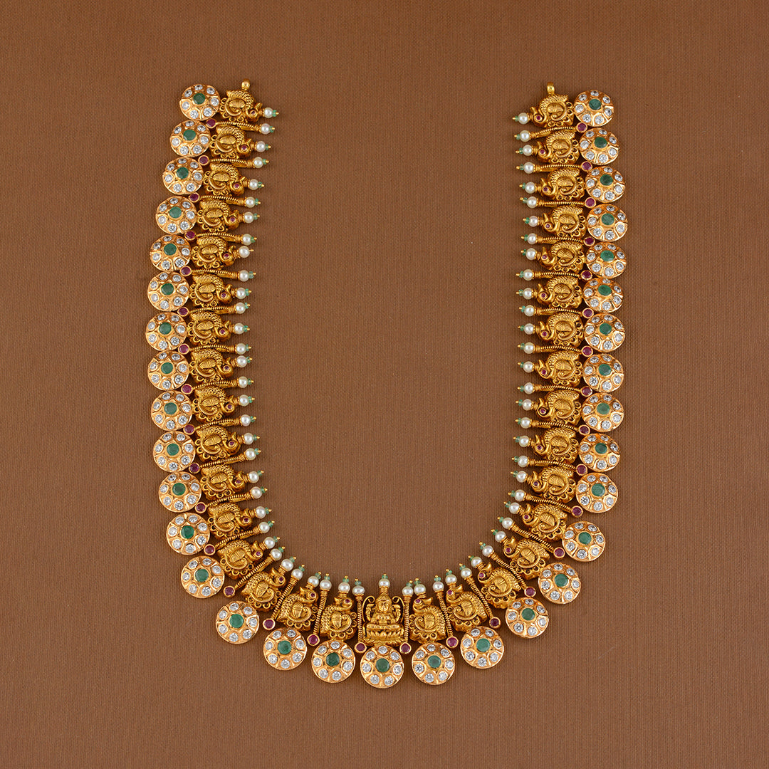 Traditional Lakshmi Bottu Mala Necklace in Gold