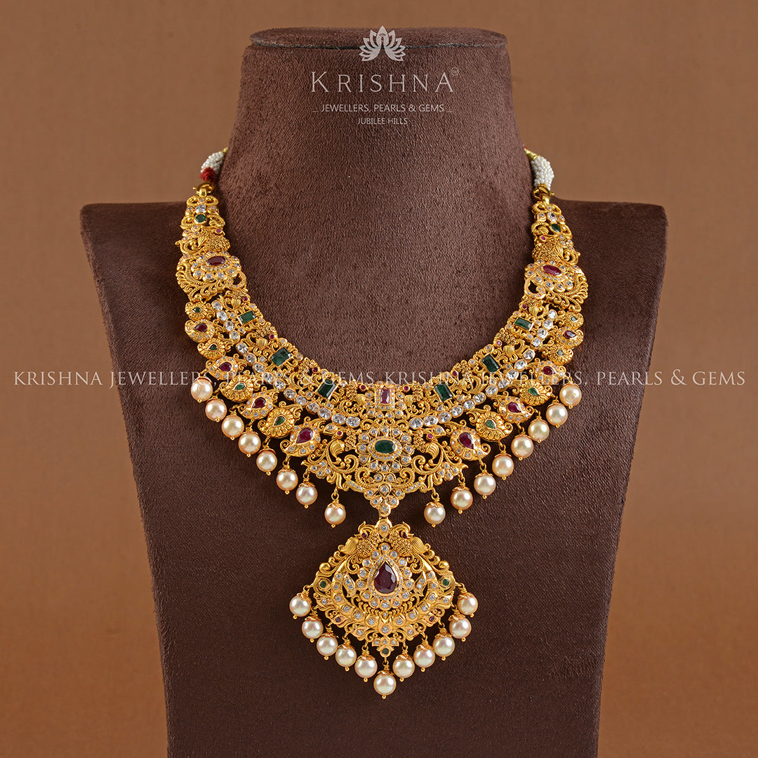 22K Gold Necklace With Culture Pearls - Krishna Jewellers Pearls and Gems