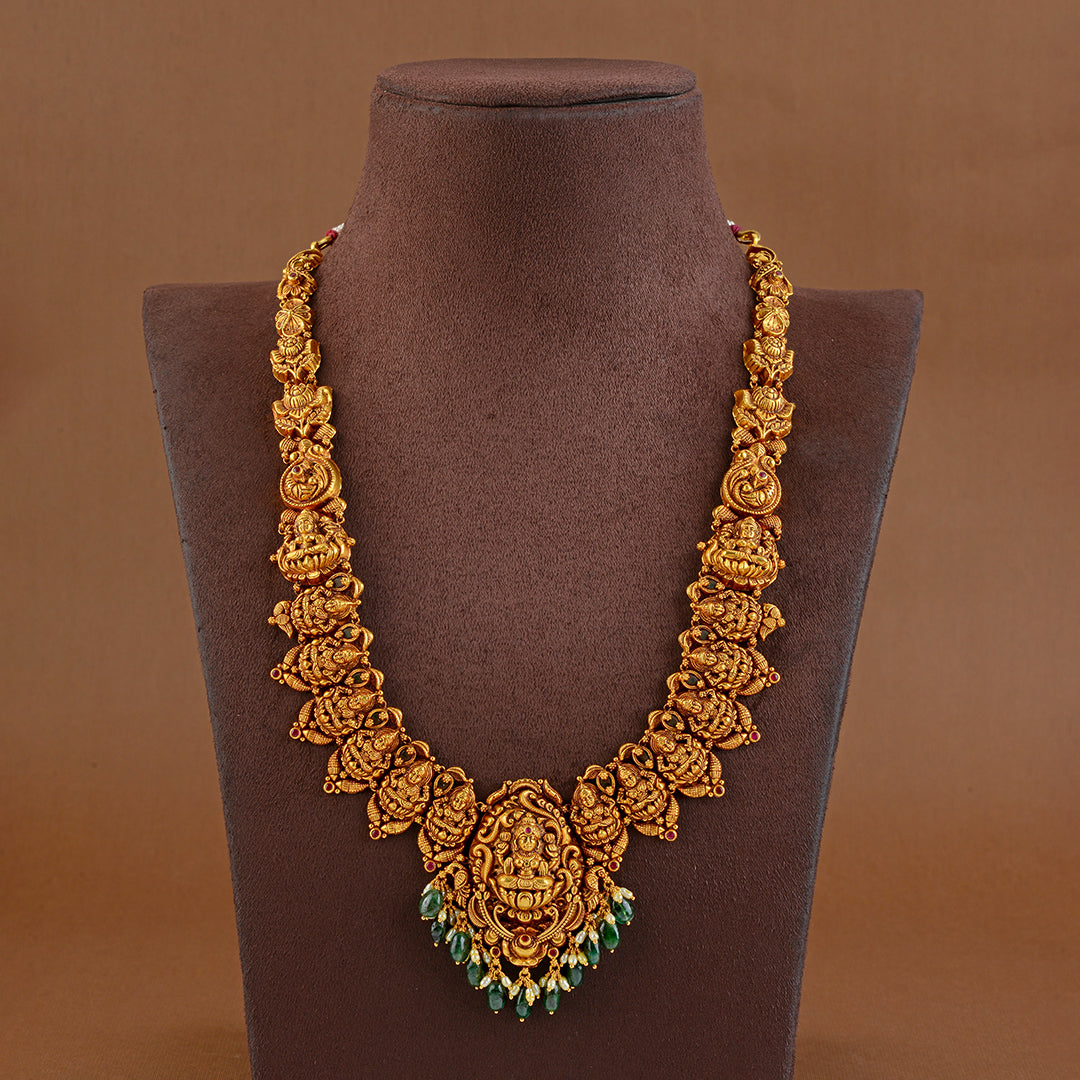Goddess Lakshmi Long Gold Haram - Krishna Jewellers Pearls and Gems