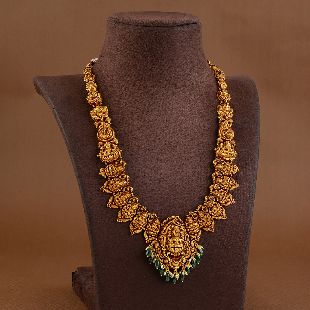 Goddess Lakshmi Long Gold Haram - Krishna Jewellers Pearls and Gems