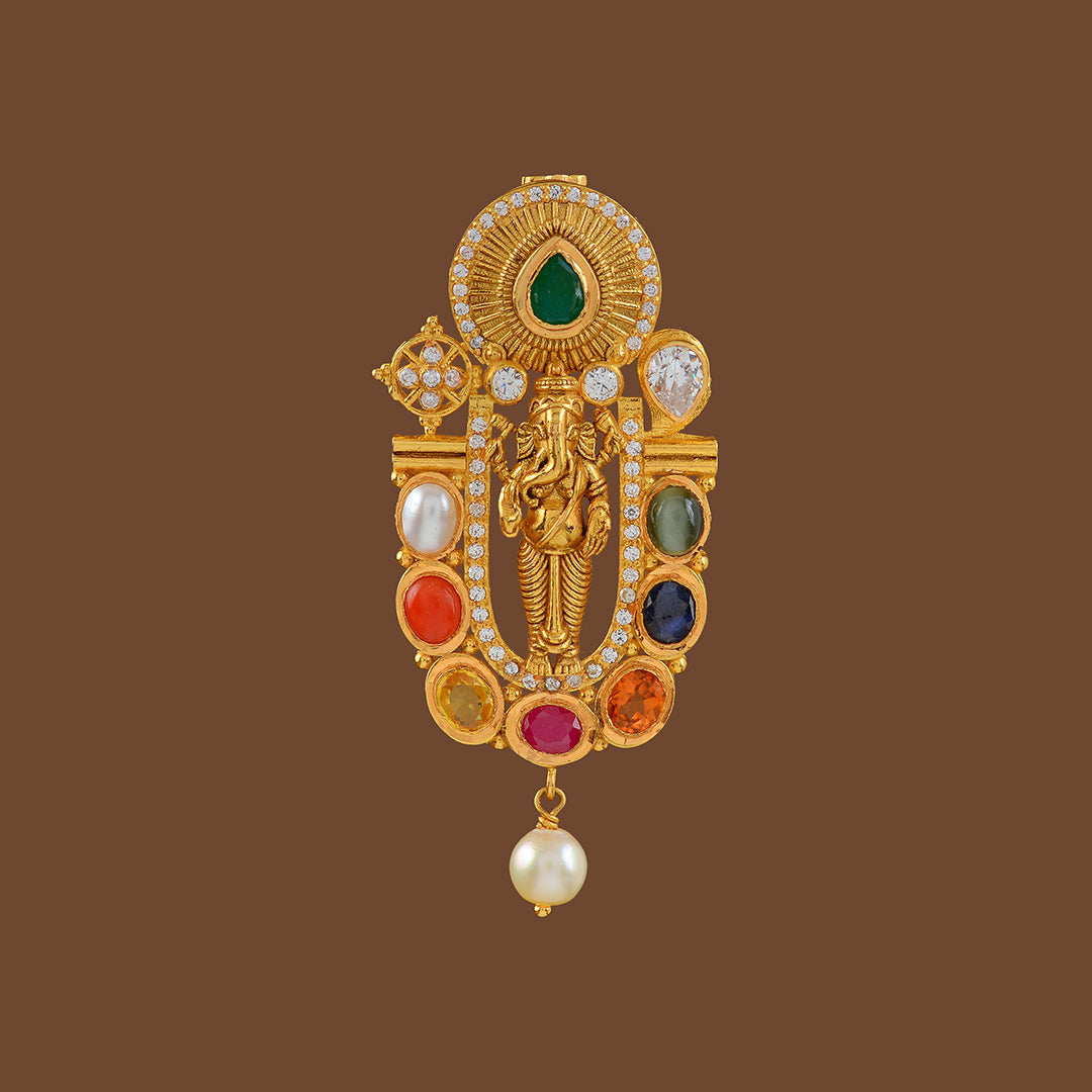 Navaratna Ganesha Gold Pendant